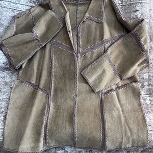 Suede Patchwork Leather Jacket in tan Size 3X approximately